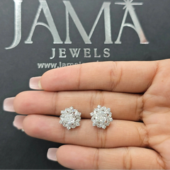 2.90 CT Cushion Cut Lab Diamond Floral Cluster Earrings (Ready for Delivery) Jama Jewels