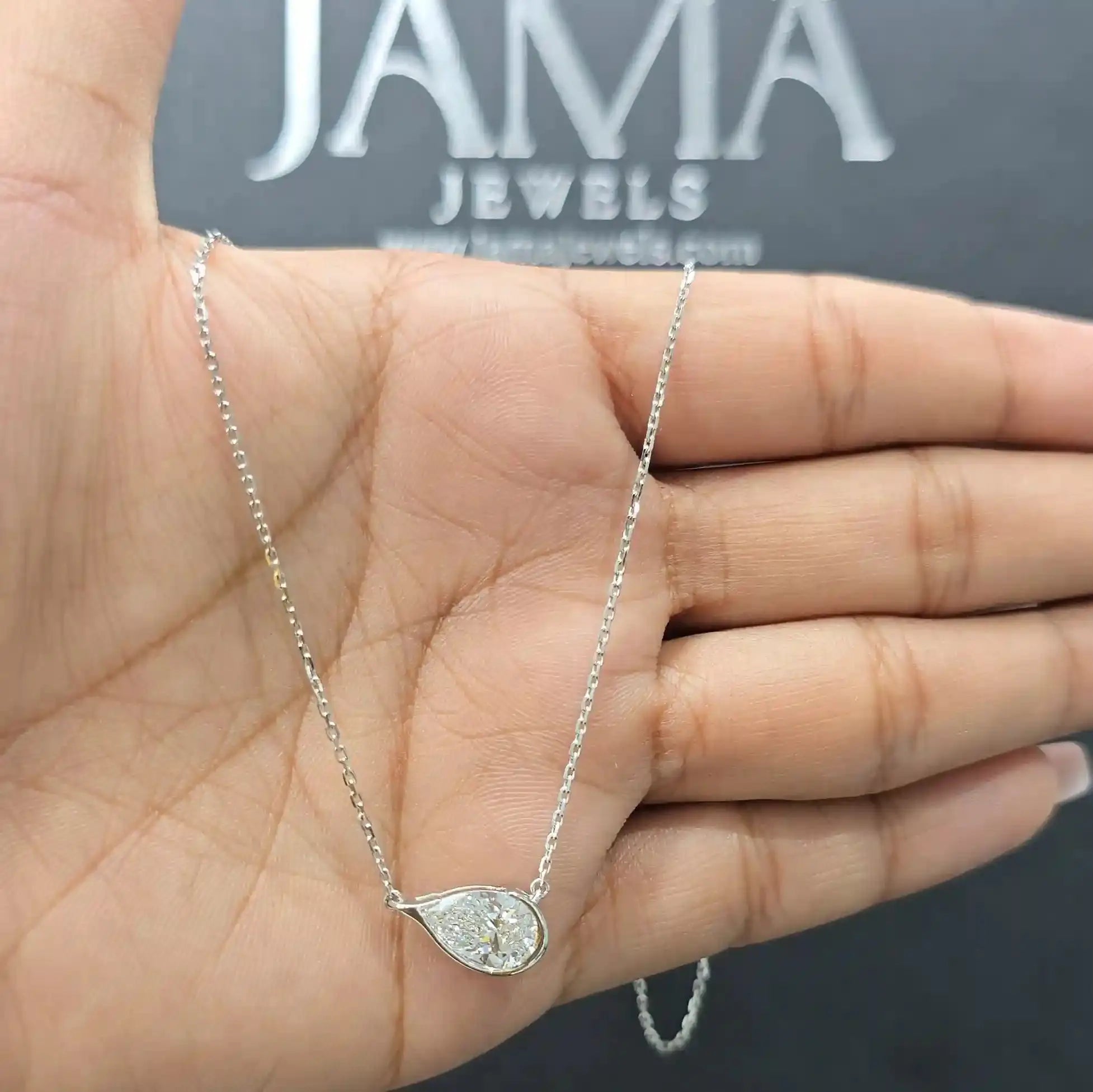1.55 CT Pear Shape Solitaire Diamond Chain Pendant (Ready for Delivery) Jama Jewels