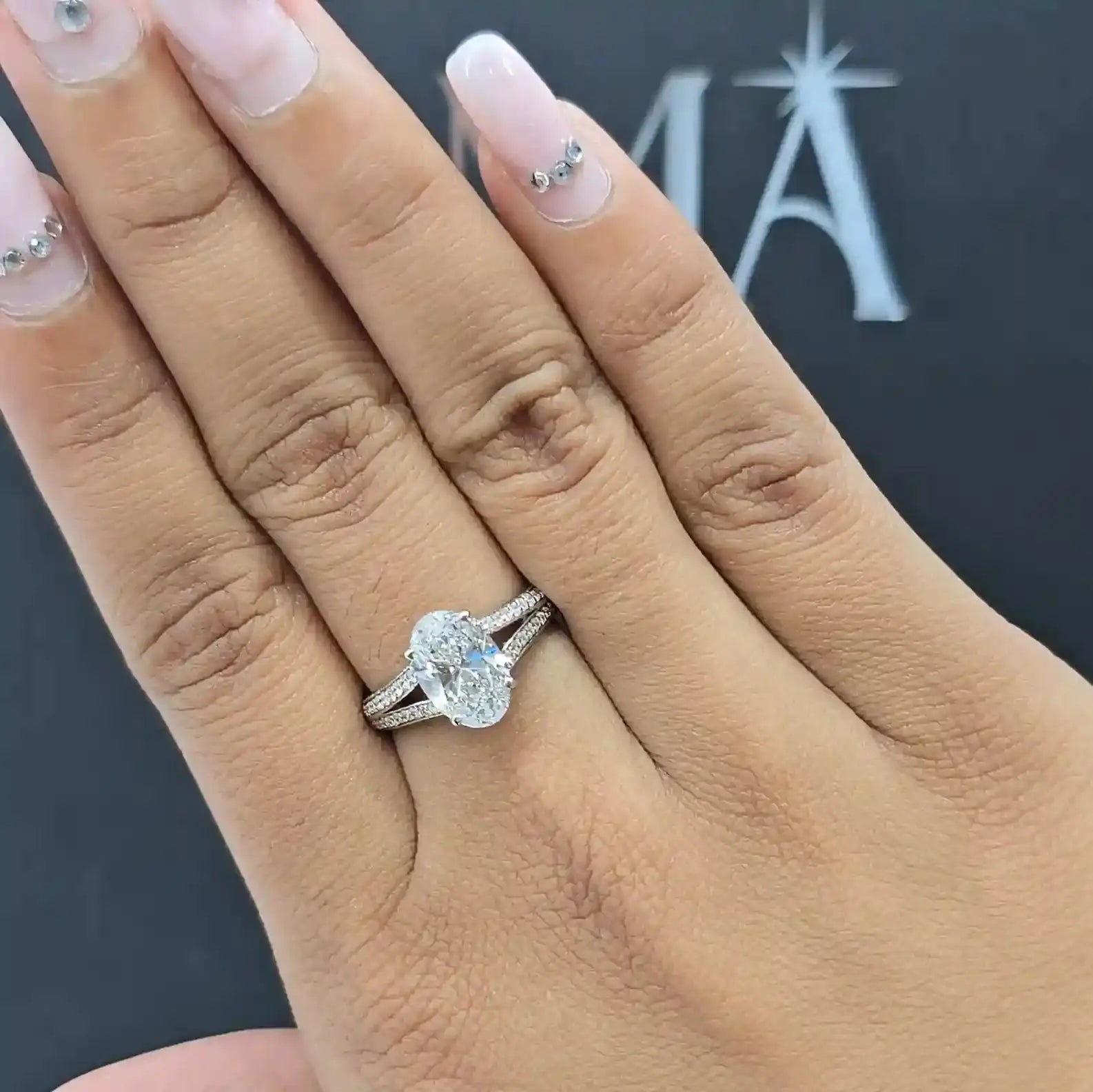 2.60 CT Oval Cut Lab Diamond Split Ring with Round Diamonds (Ready for Delivery) Jama Jewels