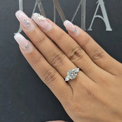 3.10 CT Lab Diamond Round & Pear Cut Three Stone Ring (Ready for Delivery) Jama Jewels