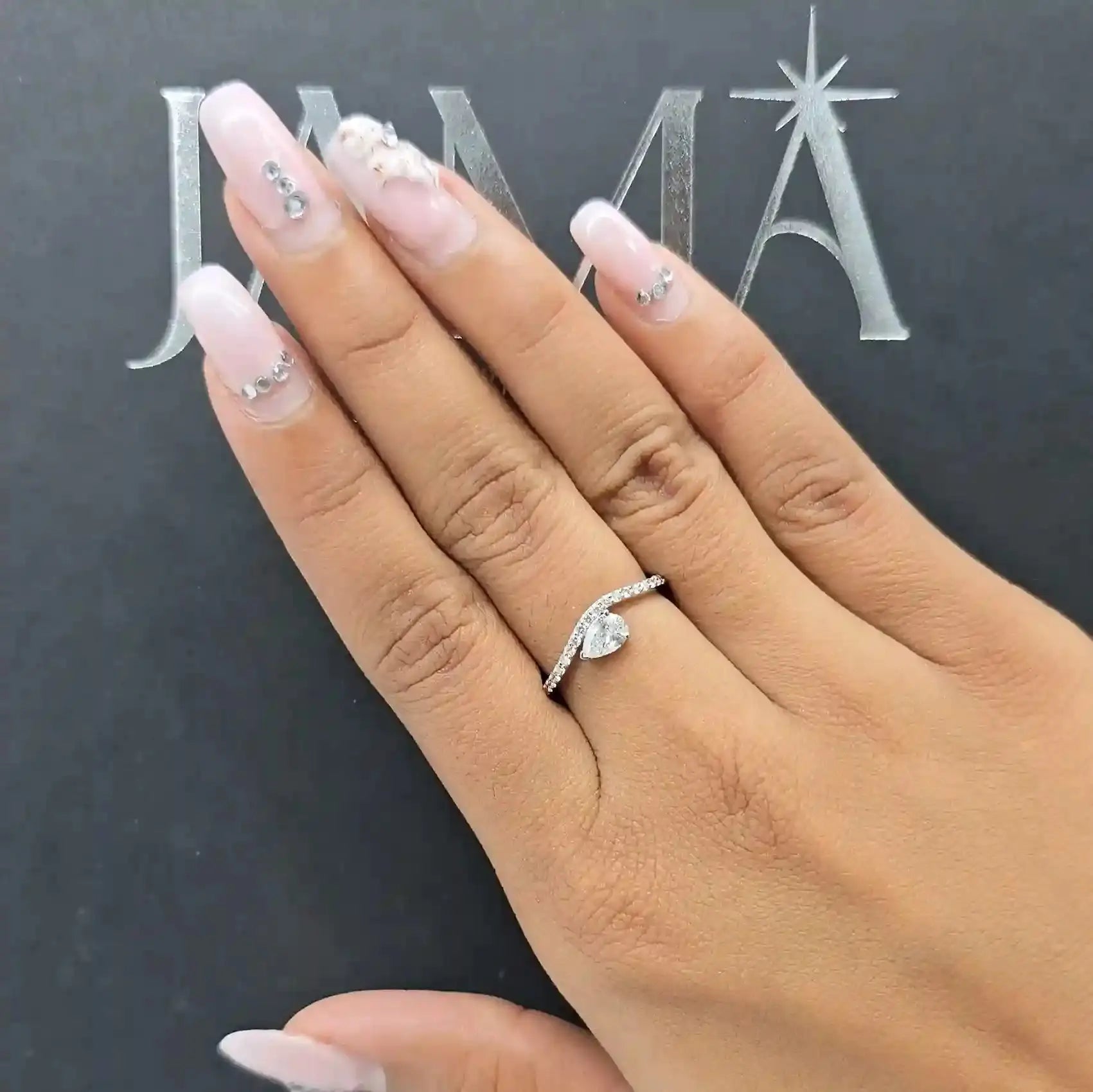 0.60 CT Wavy Pave Ring with Pear & Round Cut Lab Diamonds (Ready for Delivery) Jama Jewels