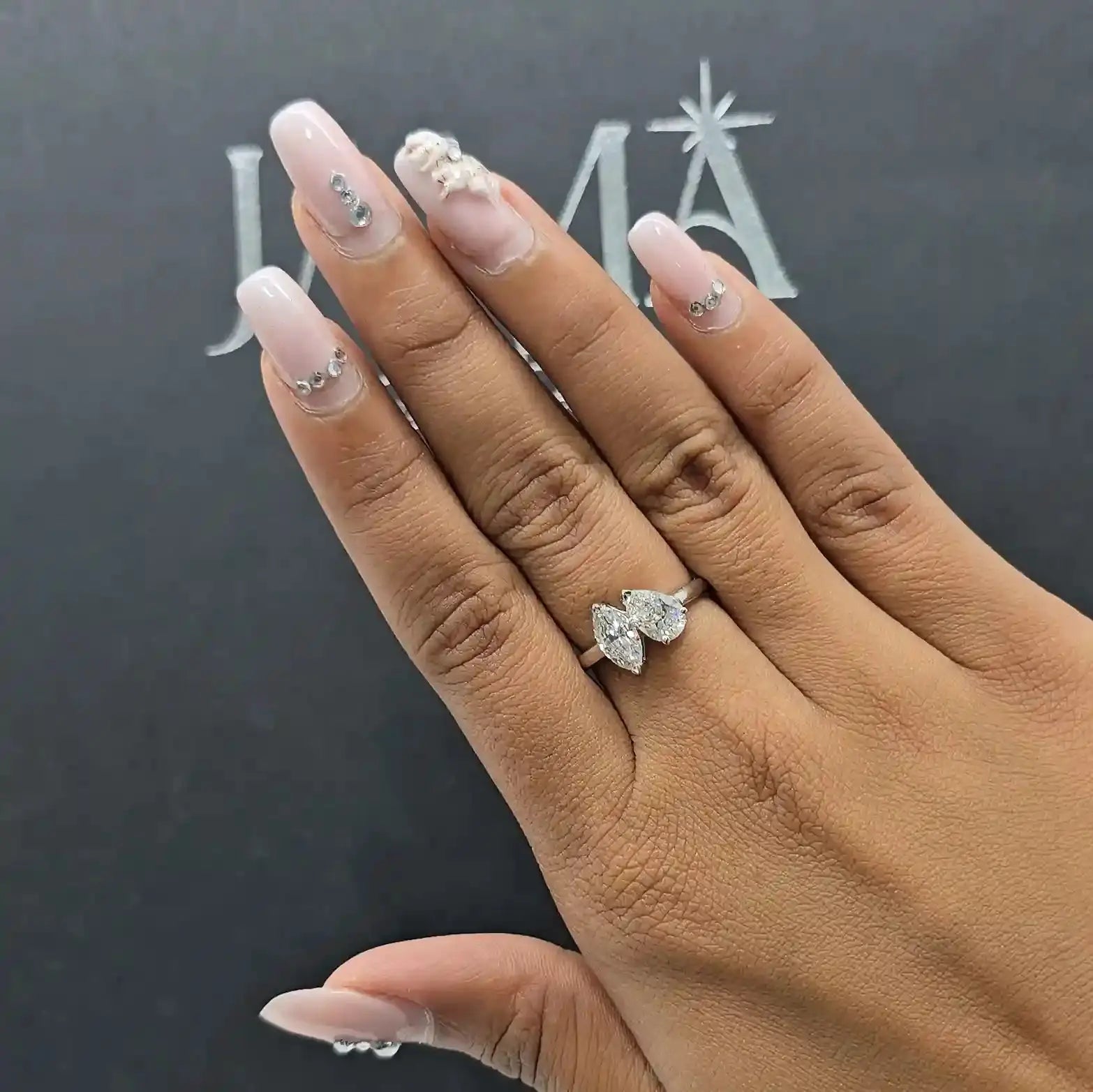 1.75 CT Marquise & Pear Cut Diamond Two Stone Ring (Ready for Delivery) Jama Jewels