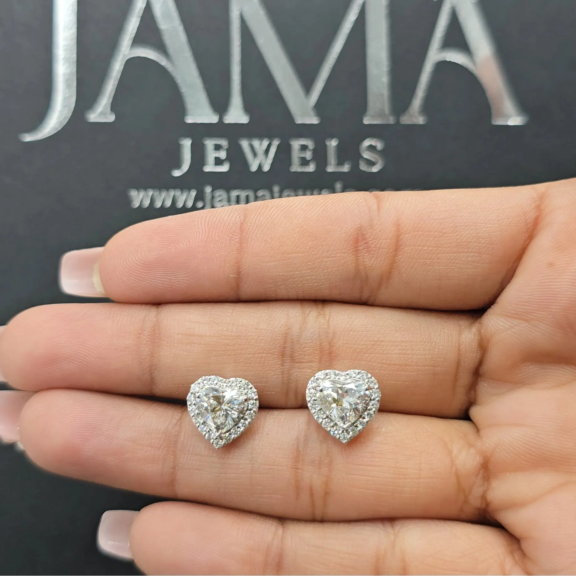 2.35 CT Heart Shaped Lab Diamond Halo Stud Earrings (Ready for Delivery) Jama Jewels
