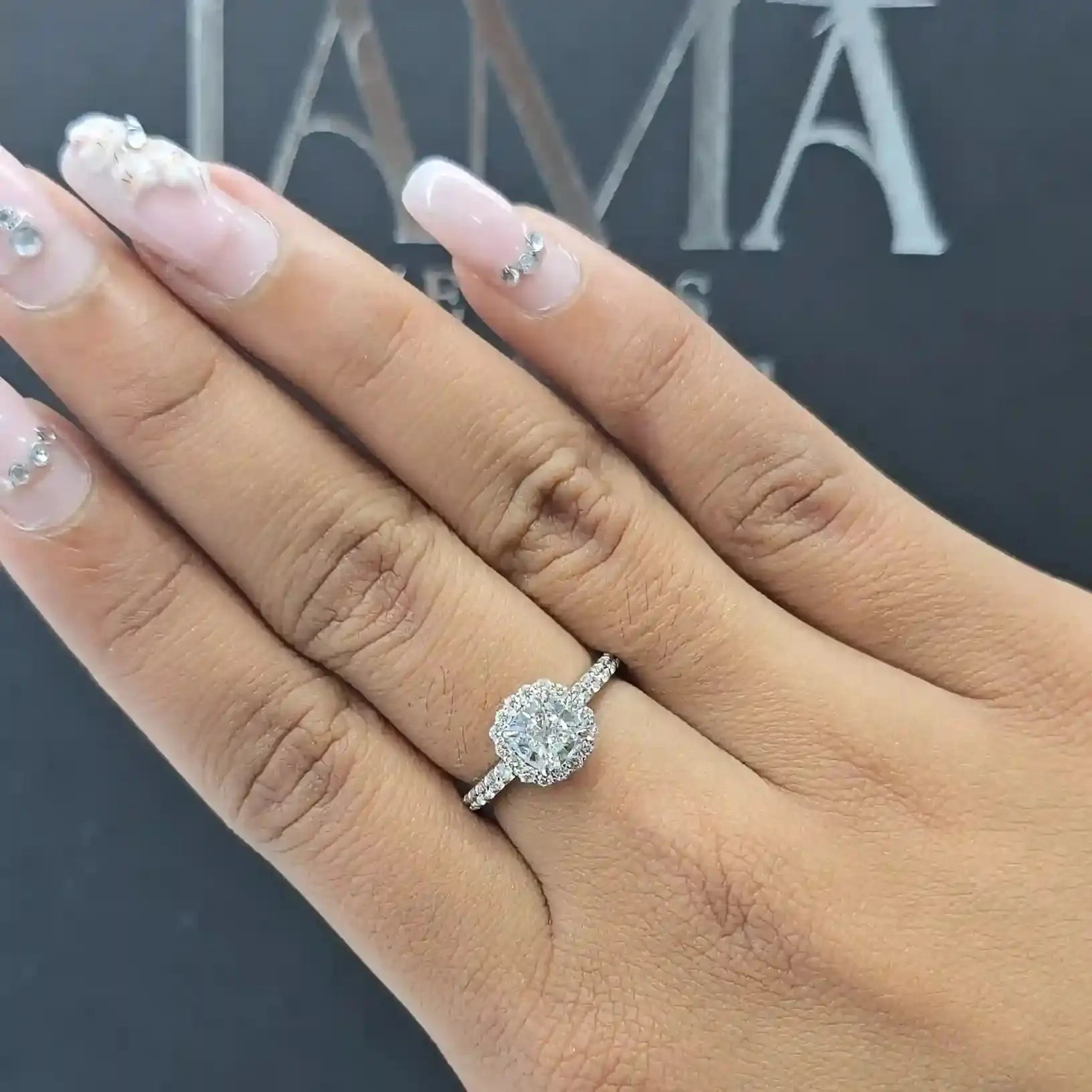 1.55 CT Cushion Cut Lab Diamond Halo Ring (Ready for Delivery) Jama Jewels