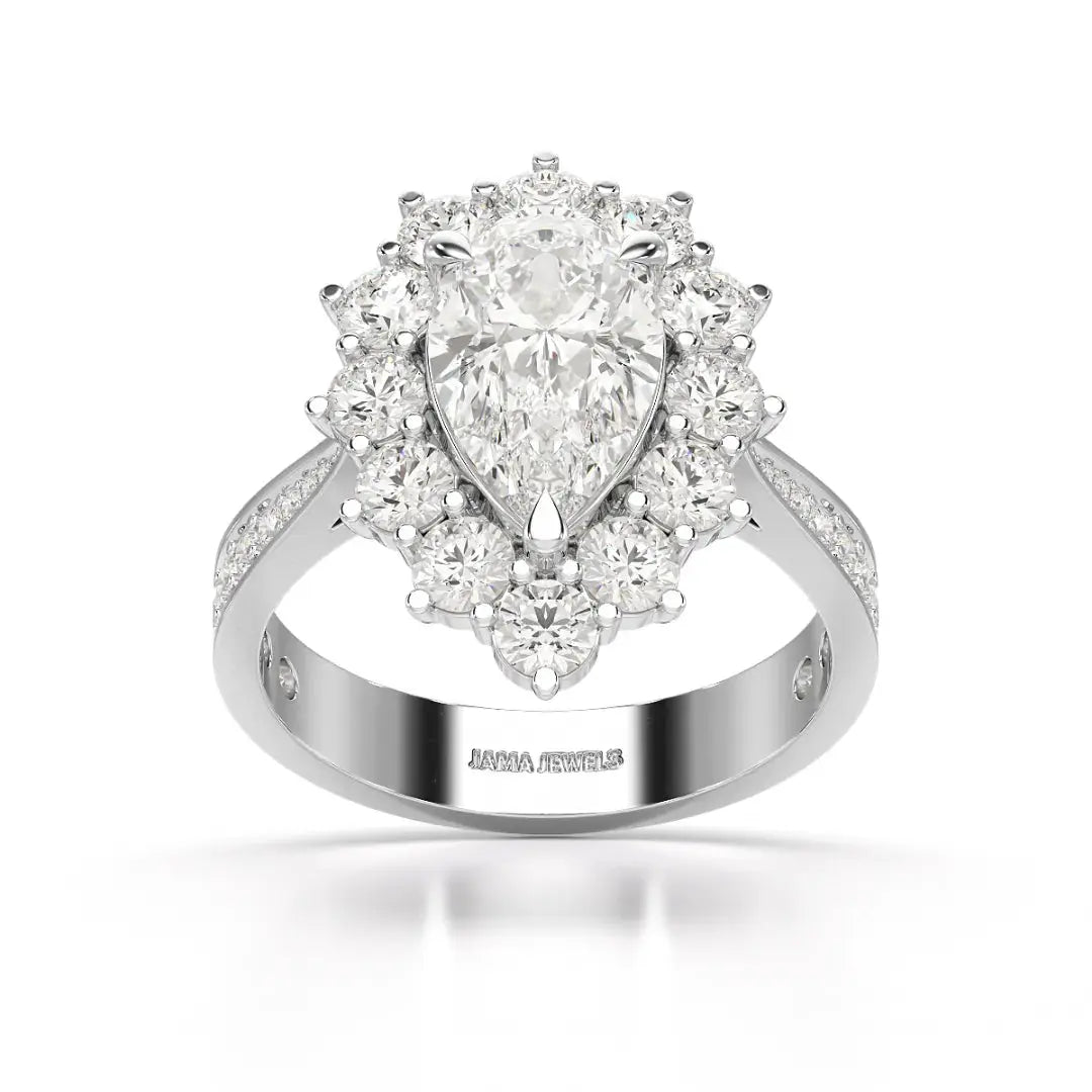 3.41 CT Pear Cut Halo Lab Diamond Ring Jama Jewels