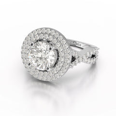 3 CT Round Cut Layered Halo Lab Diamond Ring