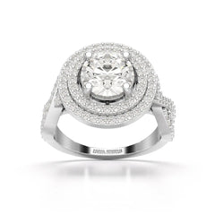 3 CT Round Cut Layered Halo Lab Diamond Ring Jama Jewels