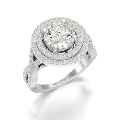 3 CT Round Cut Layered Halo Lab Diamond Ring Jama Jewels