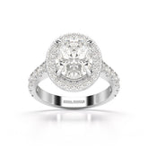 خاتم ألماس صناعي بيضاوي الشكل بوزن 2.9 قيراط مع هالة من الألماس