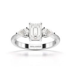 1.4 CT Three Stone Emerald/Pear Cut Lab Diamond Ring