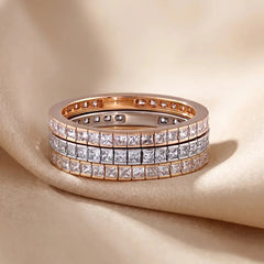 2.20 CT Princess Three Set Eternity Diamond Ring Jama Jewels