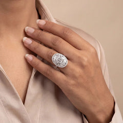 4.30 CT Radiant and Baguette Cut Diamond Illusion Cluster Ring