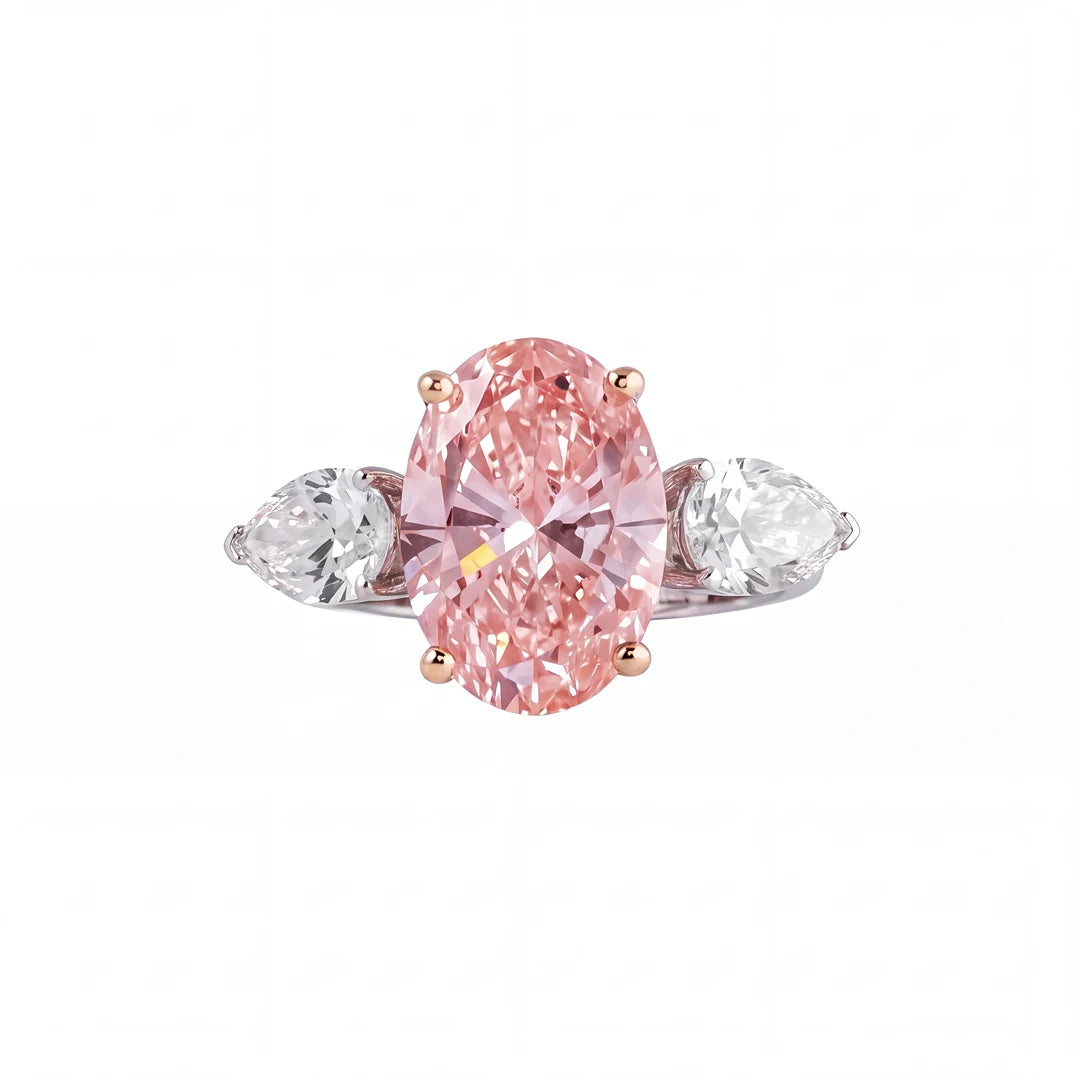 6.50 CT Oval Cut Pink Diamond Three Stone Ring