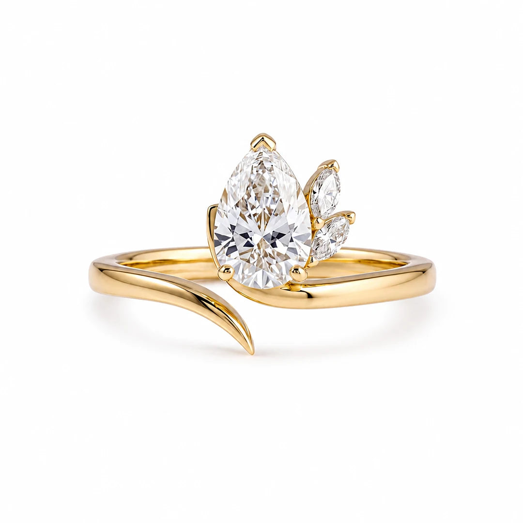 1.15 CT Pear Vine Accent Diamond Ring