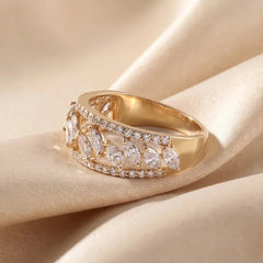 1.10 CT Multi Row Marquise and Round Diamond Ring