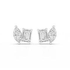 2.1 CT Emerald and Marquise Cut Lab Diamond Duo Stud Earring Jama Jewels