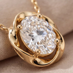 1.05 CT Oval Ribbon Twist Diamond Solitaire Chain & Pendant