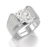 خاتم رجالي مرصع بماسة صناعية مستديرة القطع عيار 4 قيراط