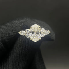 2.05 CT Oval Cut Lab Diamond Ring with side diamonds (Ready for Delivery)