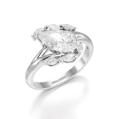 1.7 CT Pear Cut Lab Diamond Ring with Marquise Side Stones Jama Jewels