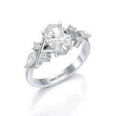 1.80 CT Oval Cut Sideways Ring with Marquise & Round Side Diamonds Jama Jewels