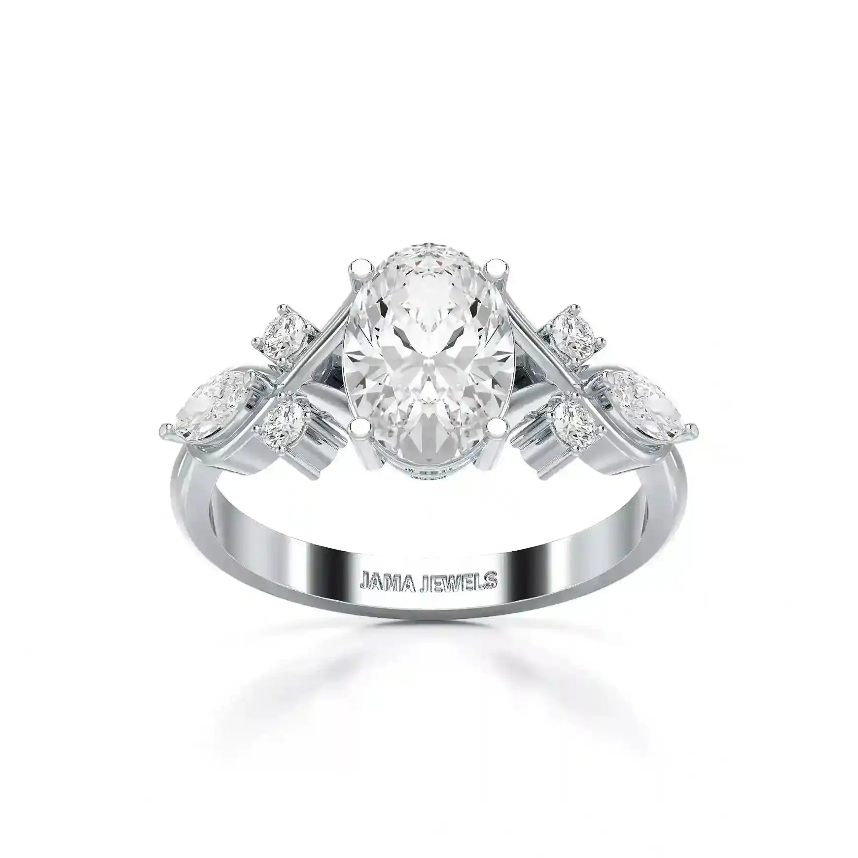 1.80 CT Oval Cut Sideways Ring with Marquise & Round Side Diamonds Jama Jewels