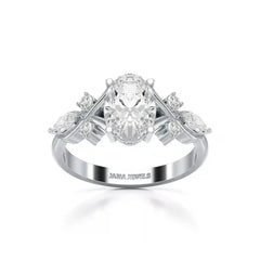 1.80 CT Oval Cut Sideways Ring with Marquise & Round Side Diamonds