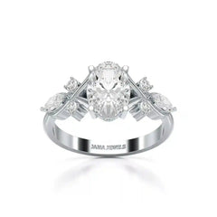 1.80 CT Oval Cut Sideways Ring with Marquise & Round Side Diamonds Jama Jewels