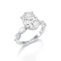 3.40 CT Oval Cut Ring with Marquise & Round Cut Side Diamonds Jama Jewels