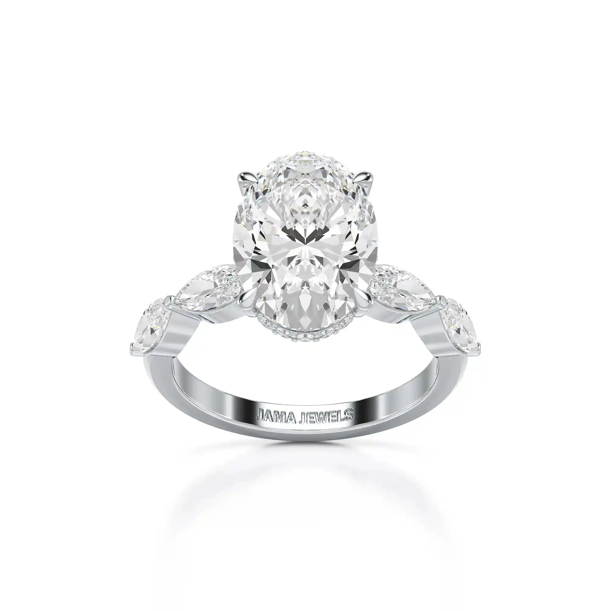 3.40 CT Oval Cut Ring with Marquise & Round Cut Side Diamonds Jama Jewels
