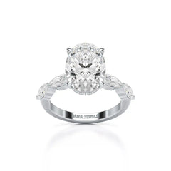 3.40 CT Oval Cut Ring with Marquise & Round Cut Side Diamonds Jama Jewels