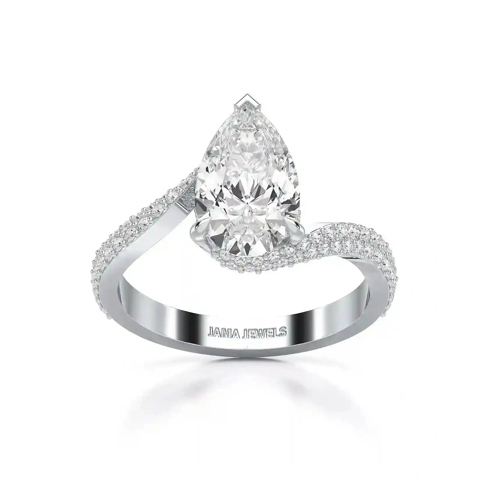 2.55 CT Pear Cut Twisted Ring with Round Diamonds Jama Jewels