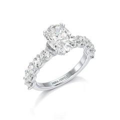 3.40 CT Oval Cut Ring with Round Diamonds in Pave Setting Jama Jewels