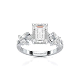 2.45 CT Emerald Cut Diamond Ring with Marquise & Round Diamonds Jama Jewels