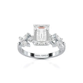 2.45 CT Emerald Cut Diamond Ring with Marquise & Round Diamonds Jama Jewels