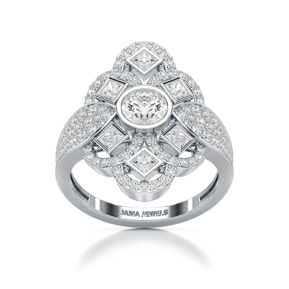 1.70 CT Princess & Round Diamonds Floral Cluster Ring Jama Jewels