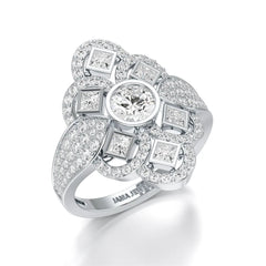 1.70 CT Princess & Round Diamonds Floral Cluster Ring Jama Jewels