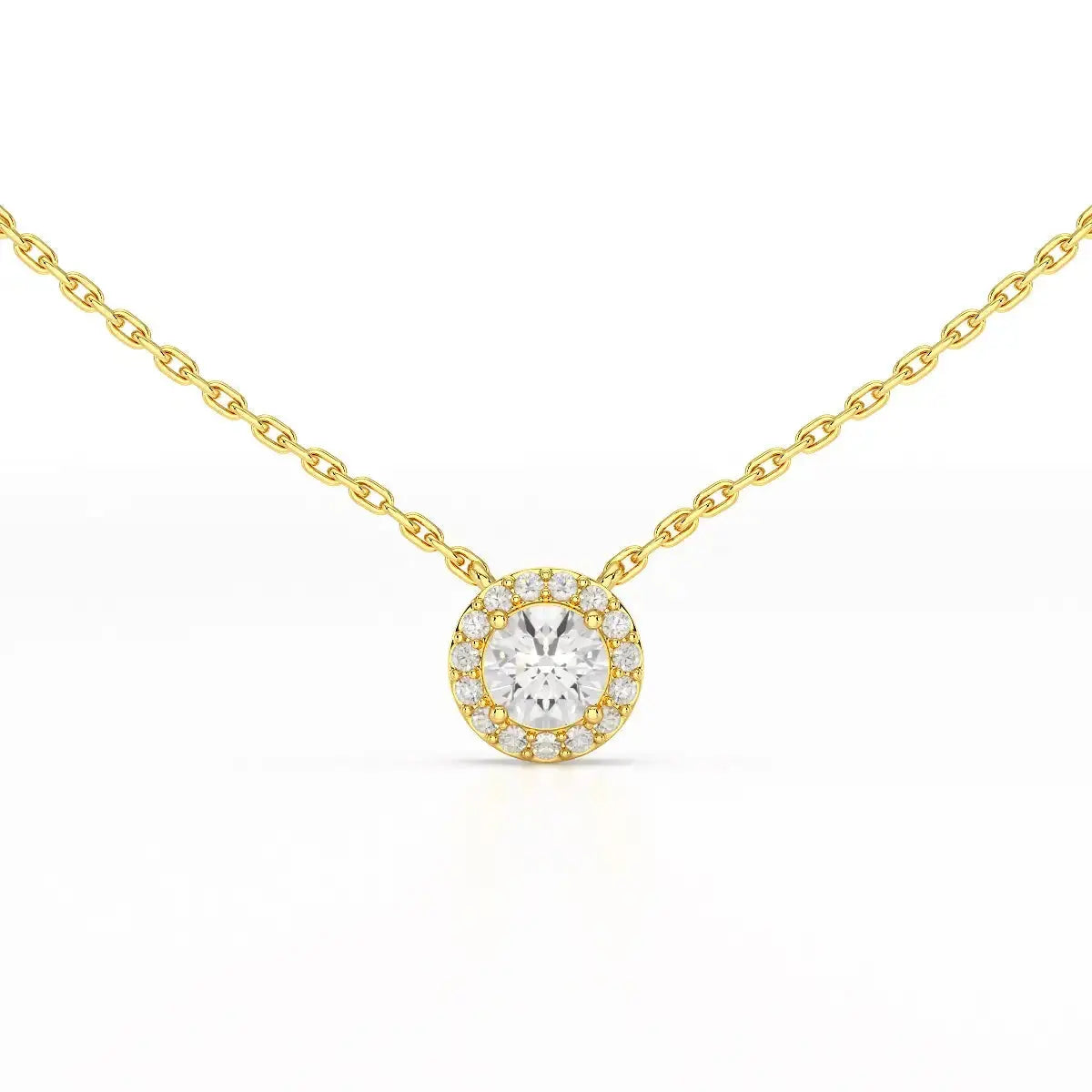 0.60 CT Round Cut Halo Lab Diamond Chain Pendant Jama Jewels