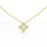 0.70 CT Princess Cut Halo Chain Pendant with Round Diamonds Jama Jewels