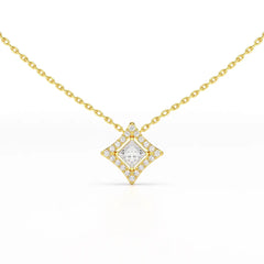0.70 CT Princess Cut Halo Chain Pendant with Round Diamonds