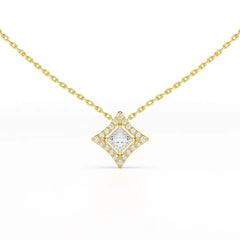 0.70 CT Princess Cut Halo Chain Pendant with Round Diamonds Jama Jewels