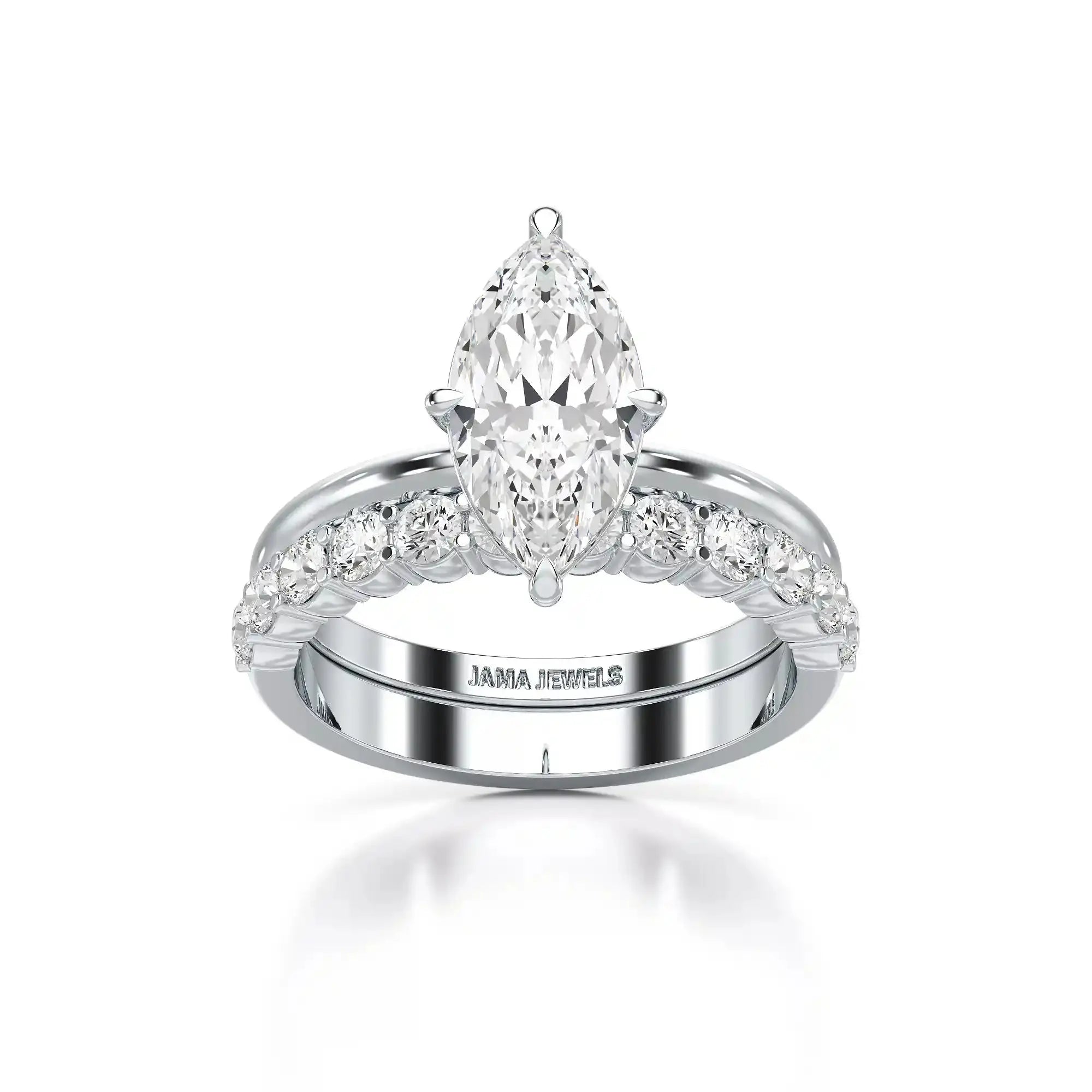 2.65 CT Marquise Cut Double Solitaire Ring with Side Diamonds Jama Jewels