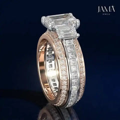 3 Stone Emerald Cut Two-Tone Lab Diamond Ring Jama Jewels