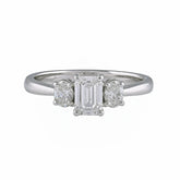 1.05 CT Emerald & Oval Three Stone Diamond Ring