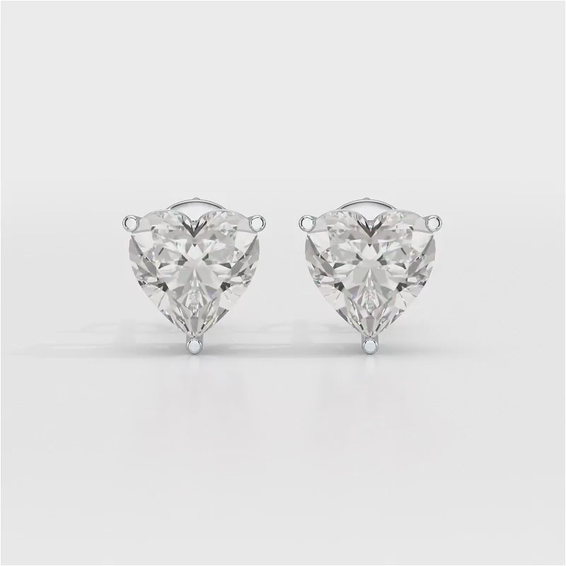 Heart Shape Solitaire Lab Diamond Stud Earrings