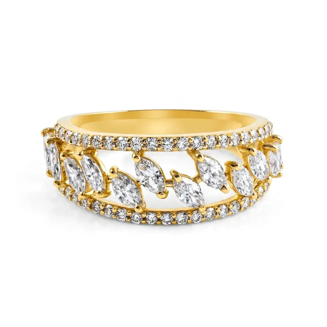1.10 CT Multi Row Marquise and Round Diamond Ring