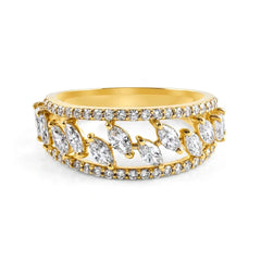 1.10 CT Multi Row Marquise and Round Diamond Ring