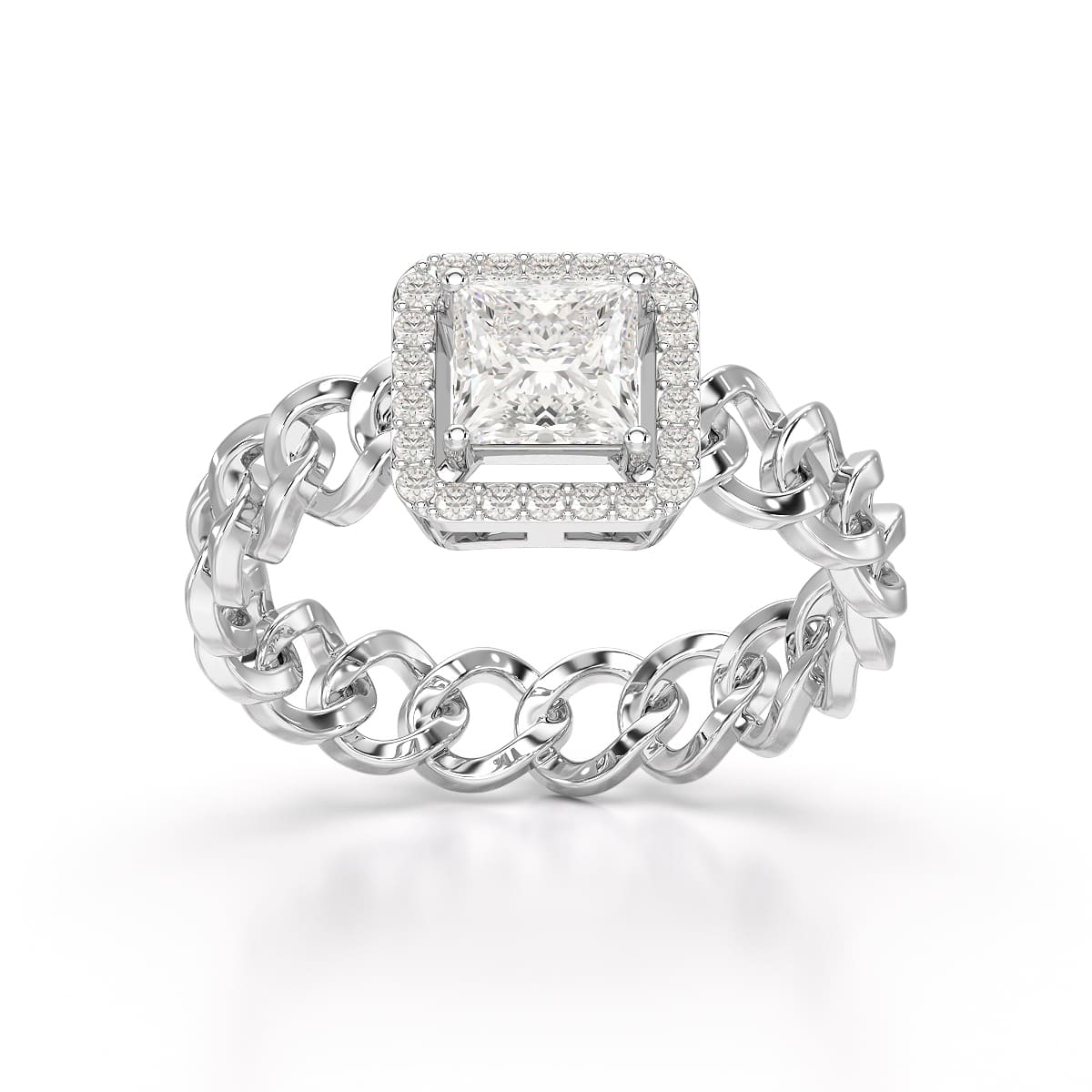 1.18 CT Princess Cut Halo Lab Diamond Ring