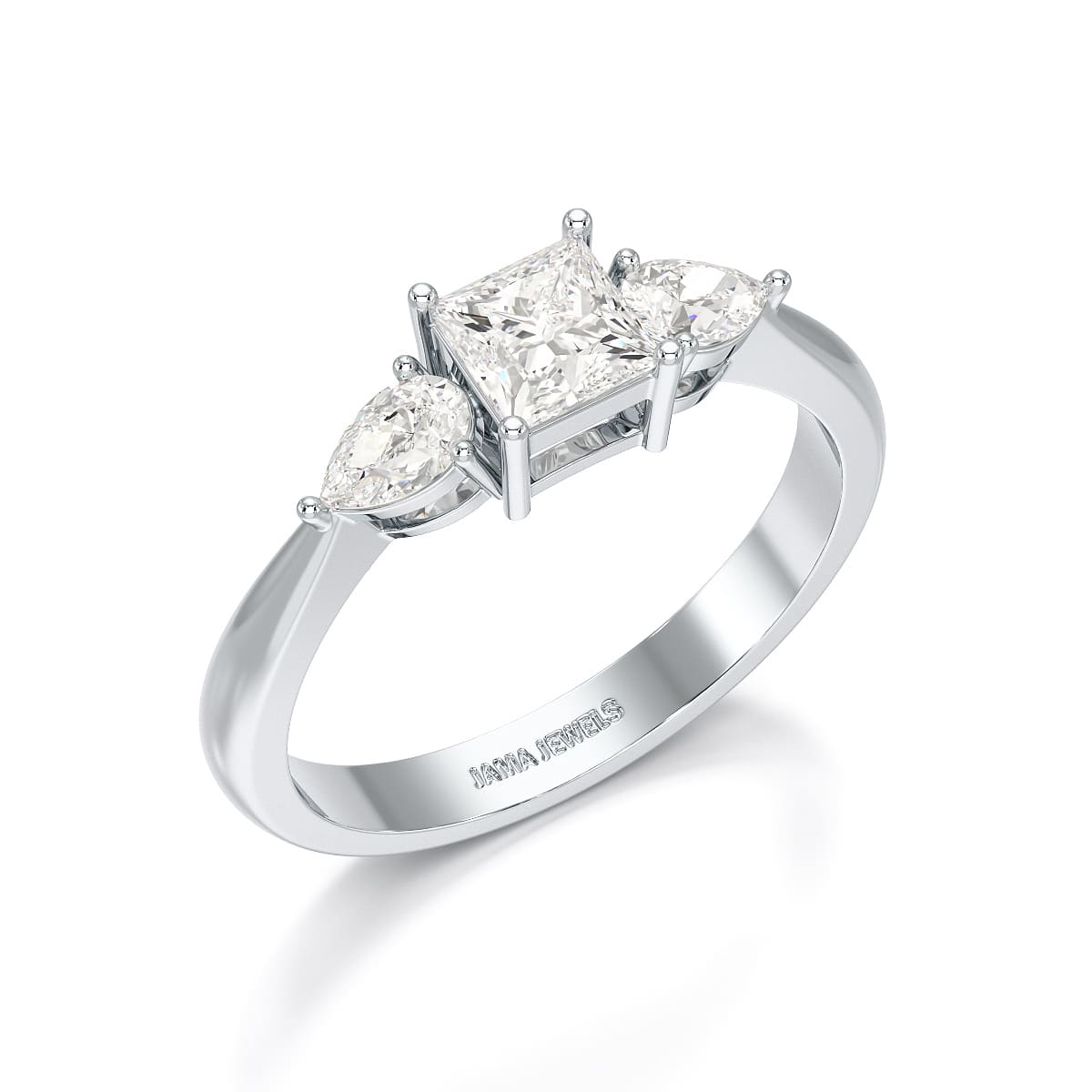 1.25 CT Three Stone Princess Pear Cut Lab Diamond Ring