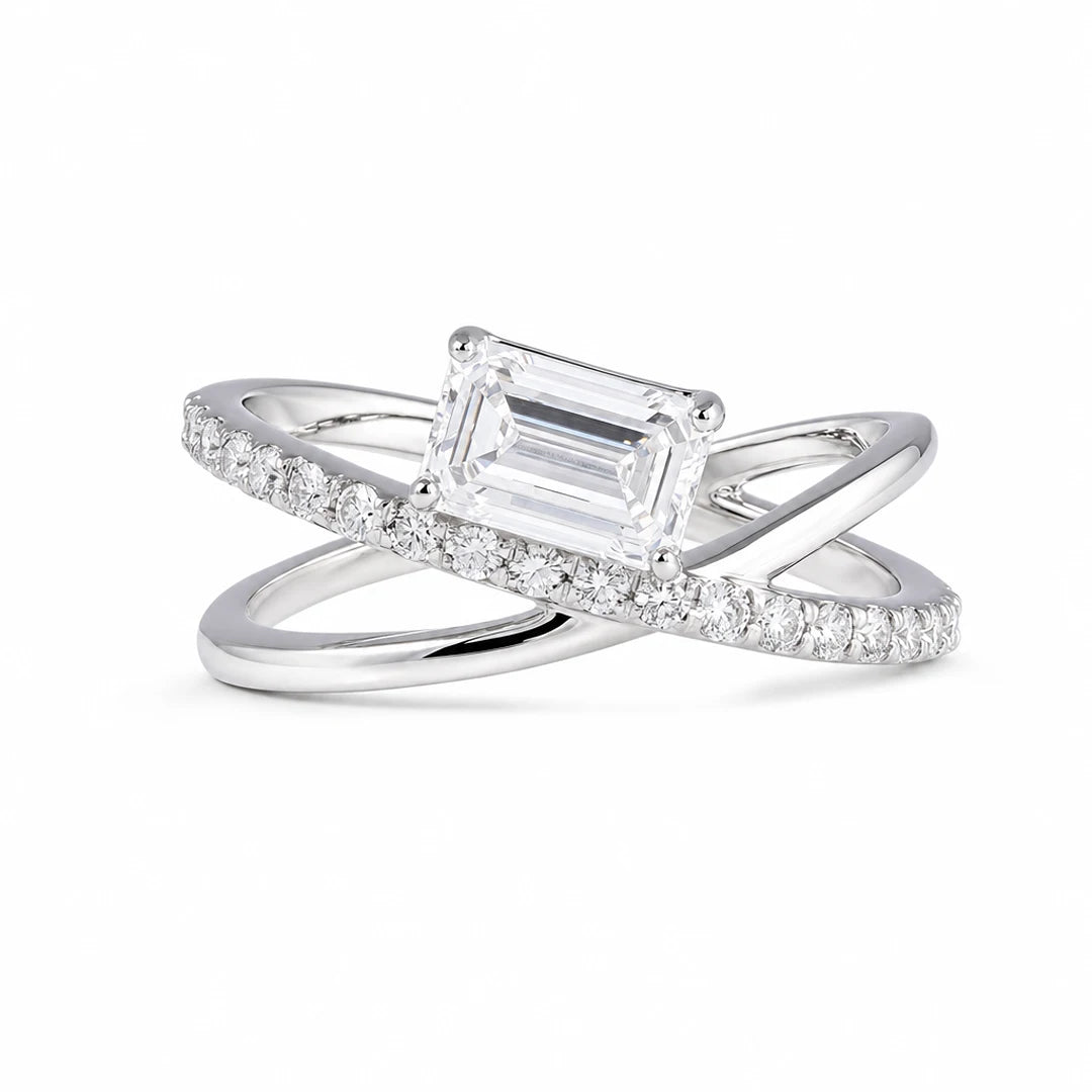 1.25 CT Emerald Crossover Pavé Ring